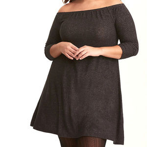 2X Torrid Grey Hacci Off Shoulder Trapeze Dress